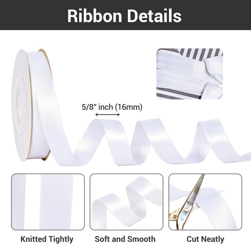 YAMA White Double Face Satin Ribbon 5/8 inch 25 Yards White Ribbon for Gift Package Wrapping Floral Design Hair Bow Clip Making Crafting Sewing Wedding Decor - Image 2